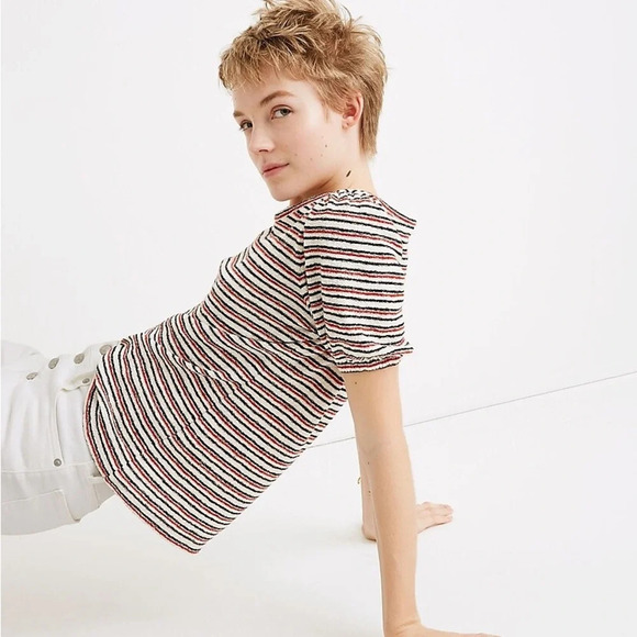 MADEWELL NWOT Superlight Jacquard Puff Sleeve Tee in Stripe - Picture 2 of 9